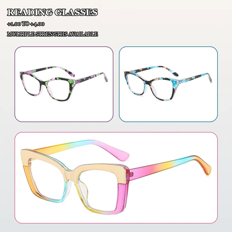 3 Pack Floral Cat Eye Reading Glasses for Women, Mixed Flower & Gradient Color Fashion Presbyopic Glasses Set