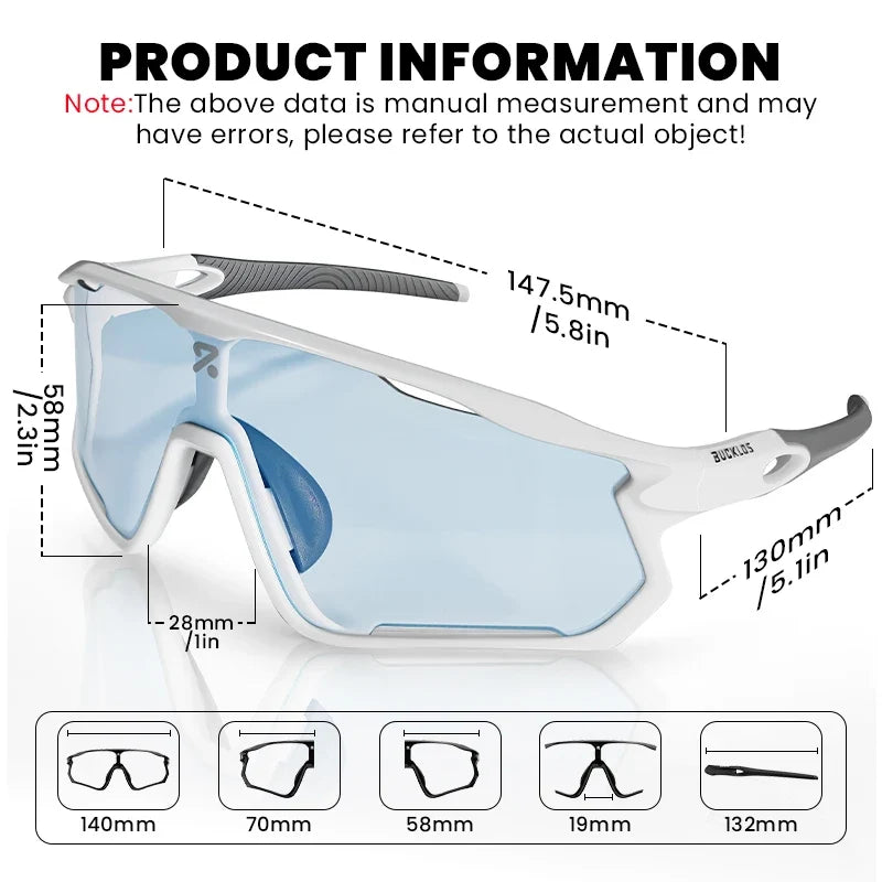 BUCKLOS Photochromic Cycling Glasses Professional Outdoor Sports Sunglasses UV400 Men Women Cycling Goggles Road Bike Eyewear