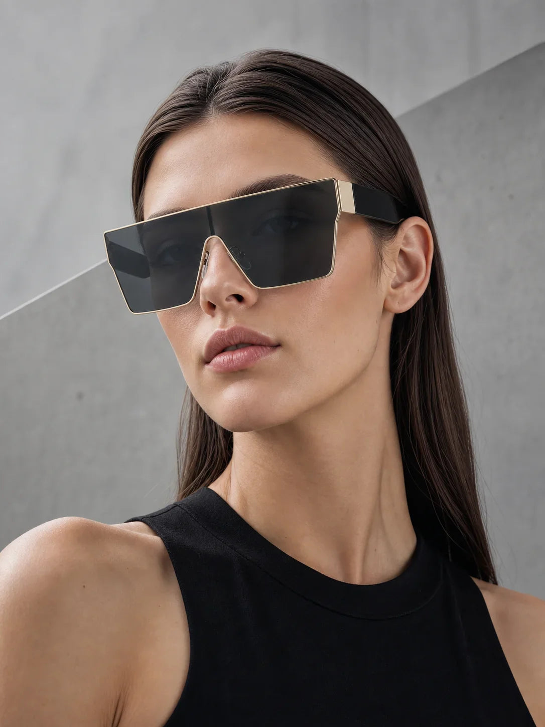 Y2K Large Frame Square Sunglasses Men's And Women's Metal Frame Wide Legs Solid Color Lenses Hip Hop Trendy Sunglasses