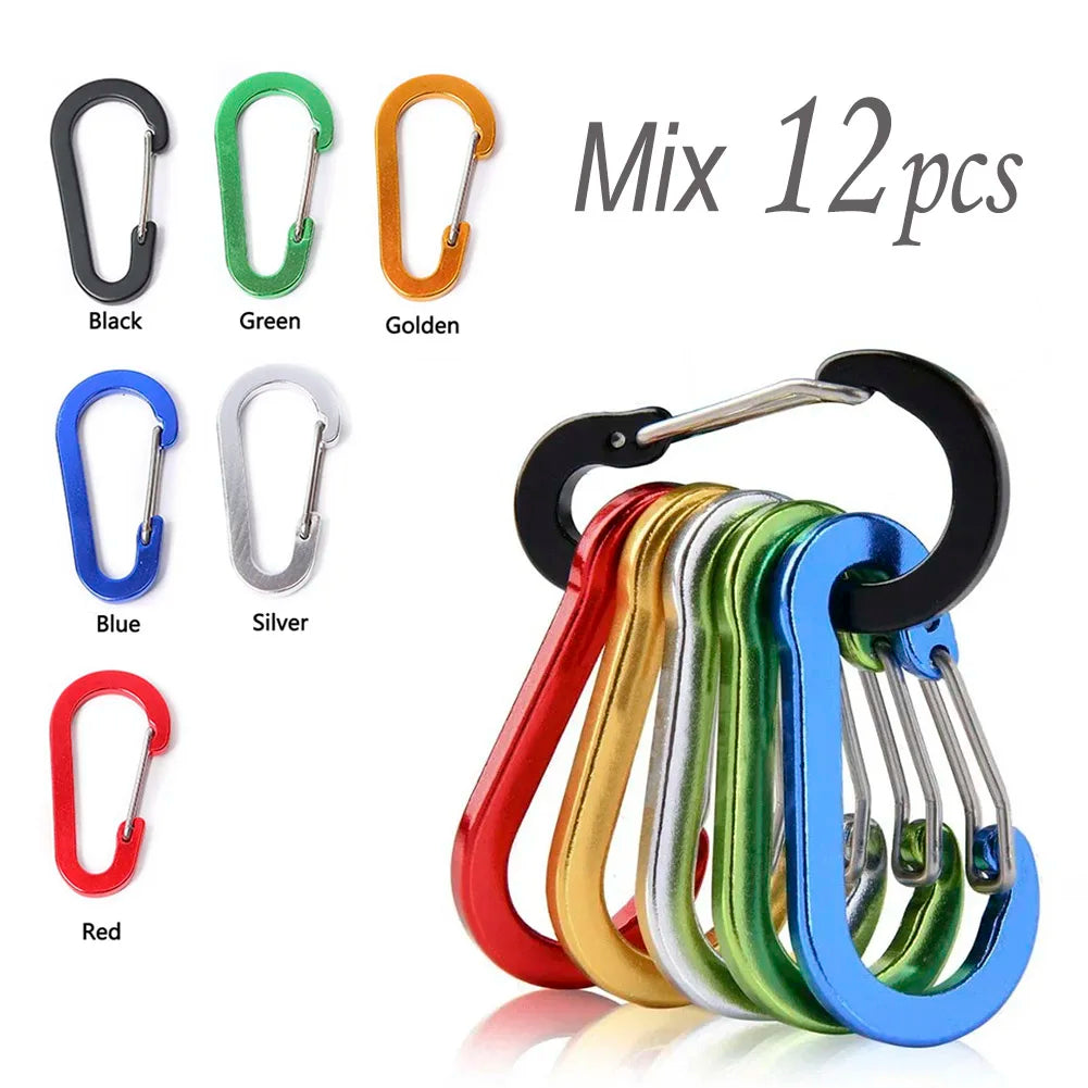 1/6/12pcs Aluminum Carabiner Clip Keychain Carabiners Lock Buckle Snap Outdoor Multi Tool Backpack Camping Hiking Fishing Hook