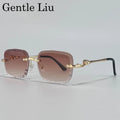 Rimless Square Sunglasses Men 2026 Luxury Brand Cut Edge Eyewear Trendy Leopard Head Sunglass For Male Punk Metal Frame Shades