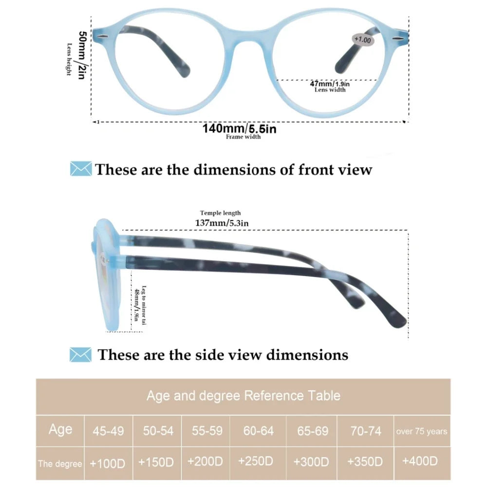Round Reading Glasses For Women Spring Hinge Lightweight Presbyopic Readers Classic Frame Multicolor (Red/Blue/Purple/Orange)