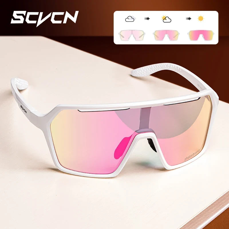 SCVCN Fashion Color Photochromic Cycling Glasses Outdoor Running Sunglasses Men MTB Cycling Sunglasses Women Road Bike Glasses