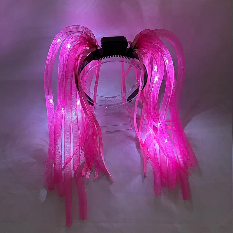 Funny LED Light Up Flashing Party Noodle Bridal Headband LED Glasses Girls Noodle Hair Bachelorette Party Rave Costume Dress Up
