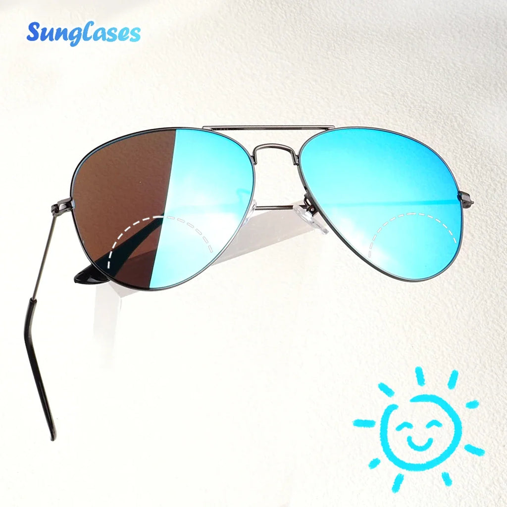 ZOZOTOMI Bifocal Reading Glasses Sunglasses Men Women Pilot Metal Frame Dual Focus Presbyopic Spectacles Coating Lens UV400