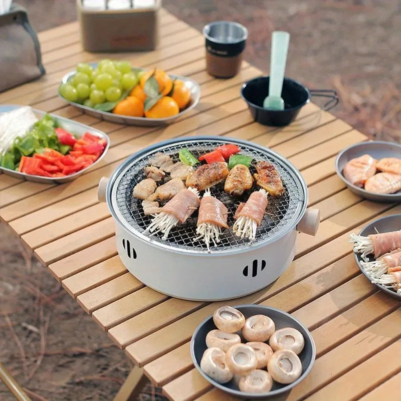 Portable Small Tabletop Stainless Steel BBQ Grill with Cooking Grate, Detachable Charcoal Barbecue Stove for Home Use