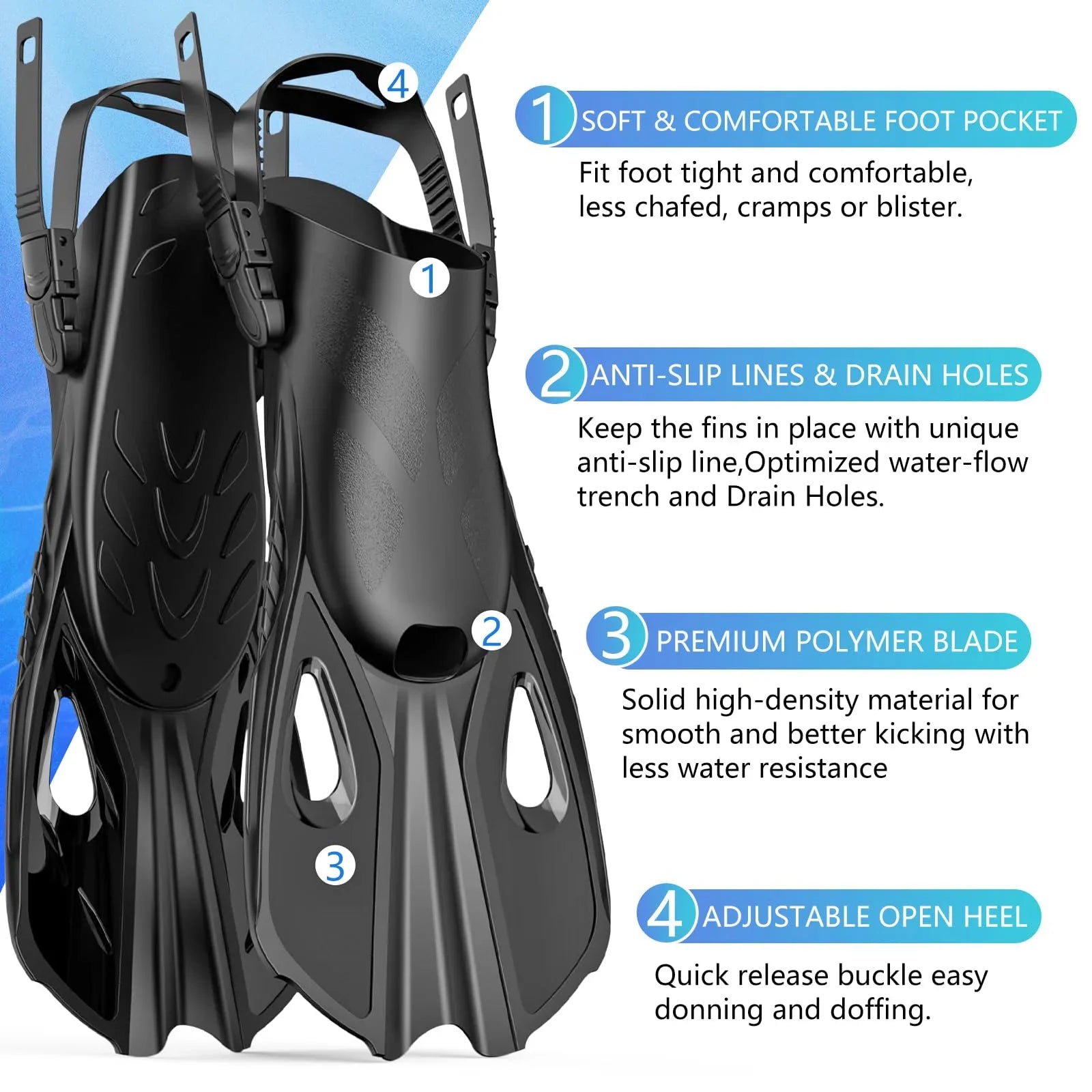 Mask Fins Snorkel Set 4 in 1 Panoramic View Dry Top Adjustable Short Dive Flippers Travel Bag Scuba Gear Diving Swimming Adults