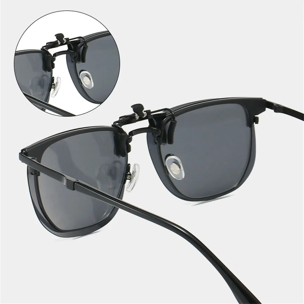 VIVIBEE Flip Up Clip On Sunglasses Polarized Men Square UV400 Photochromic Night Vision Women Classic Mirror Clips