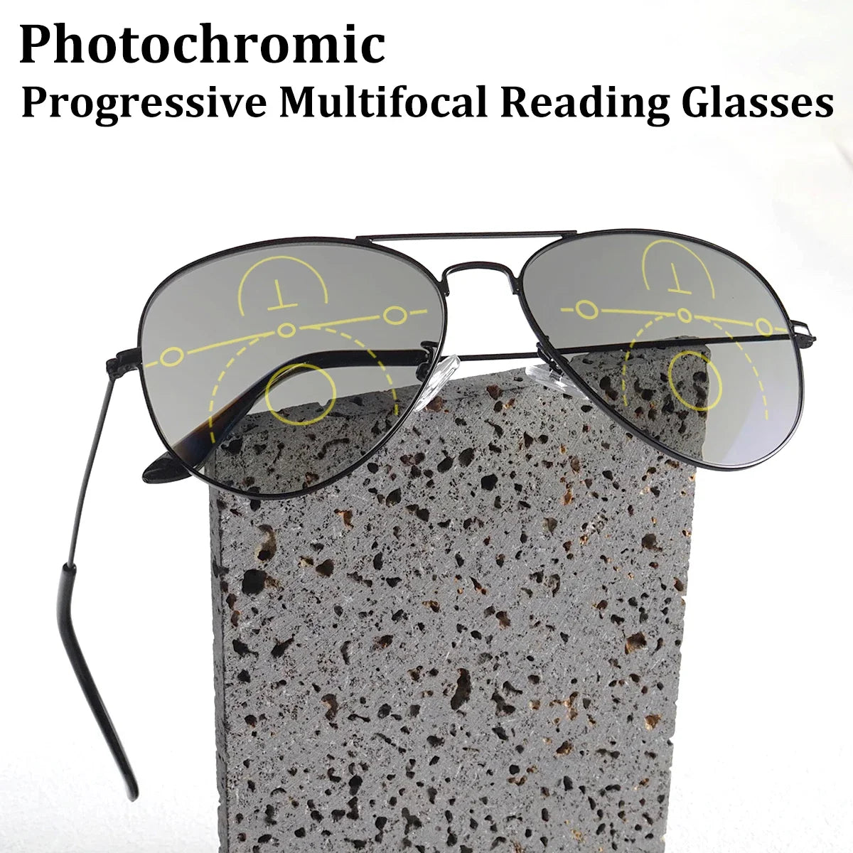 Classic Pilot Photochromic Progressive Multifocal Reading Glasses Men Women Metal Frame Anti Blue Light Presbyopia Eyeglasses