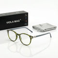 VIOLA MAG Retro Contrasting Round Frame Reading Glasses, Ultra Light Anti Slip Commuting Reading Daily, with Storage Bag