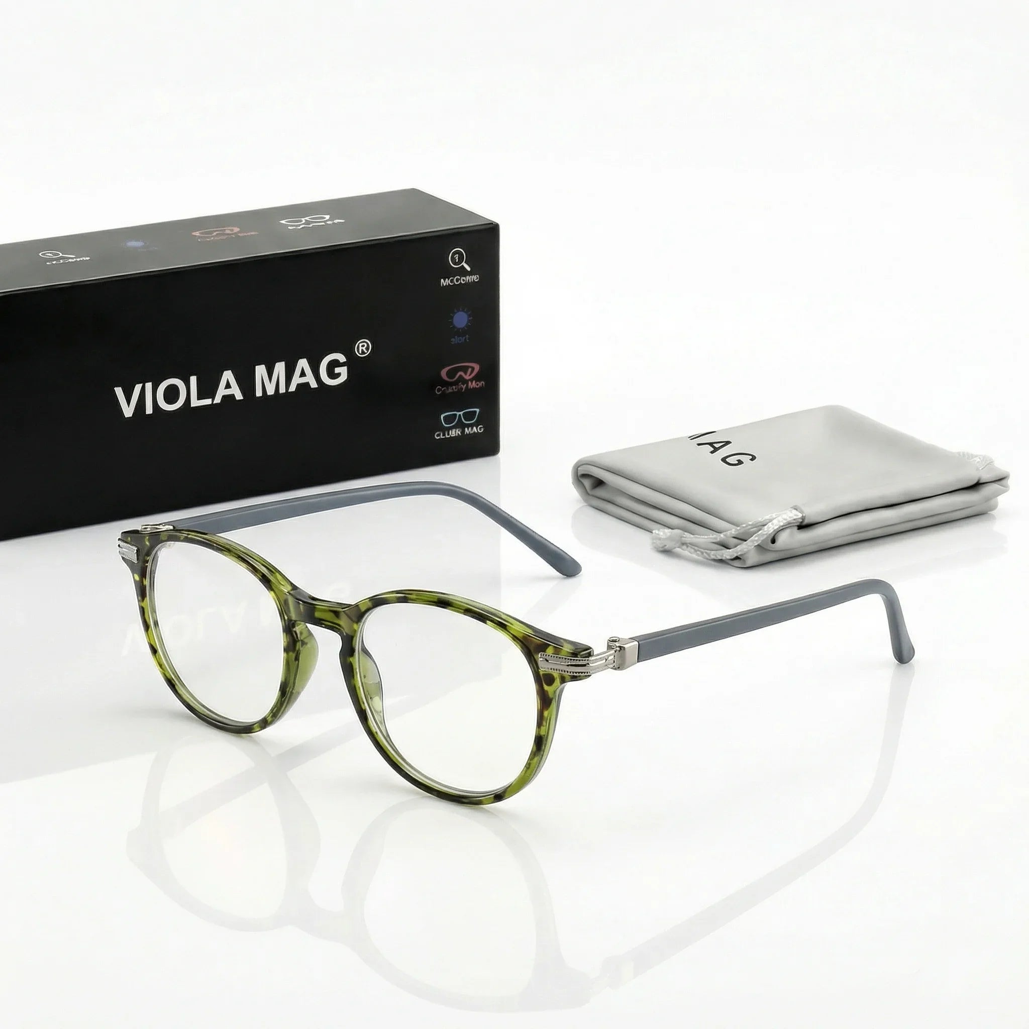 VIOLA MAG Retro Contrasting Round Frame Reading Glasses, Ultra Light Anti Slip Commuting Reading Daily, with Storage Bag