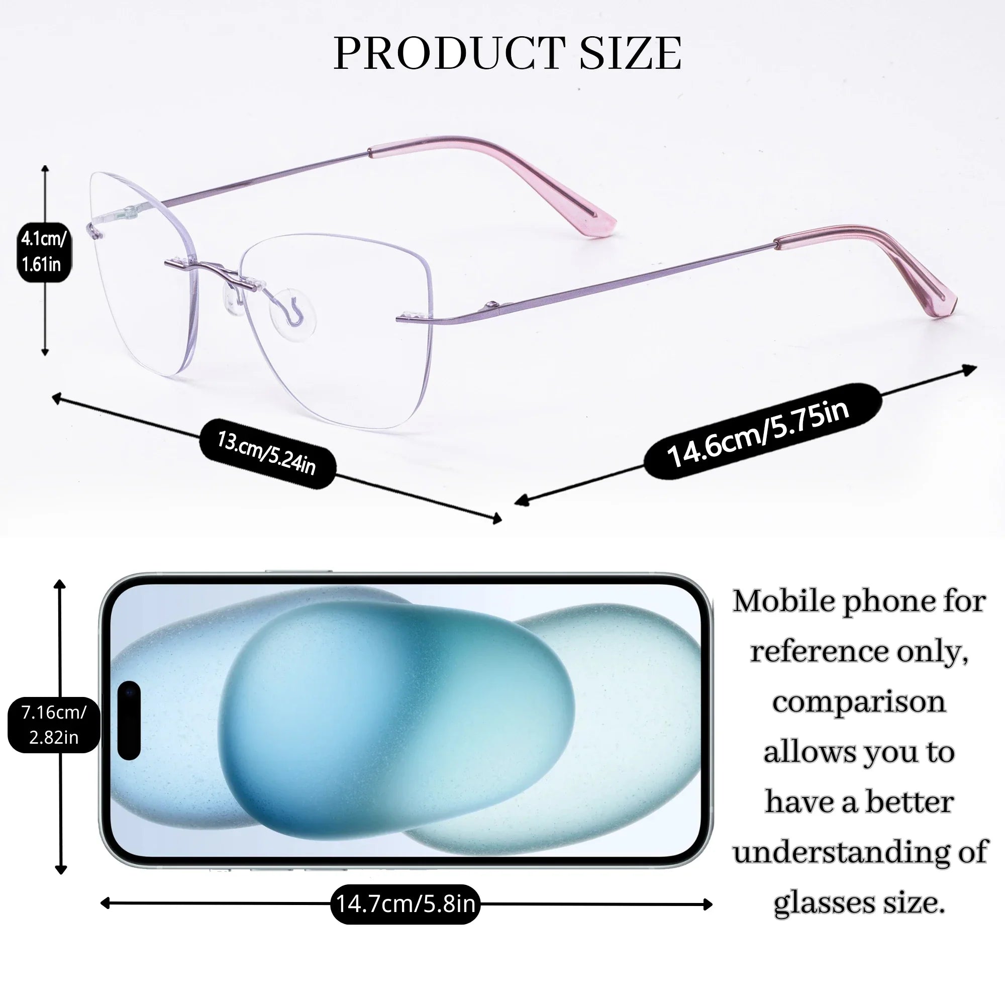 Progressive Multifocal Reading Glasses Women Rimless Anti Blue Light Presbyopic Eyeglasses Luxury Cut Edge Purple Pink Eyewear