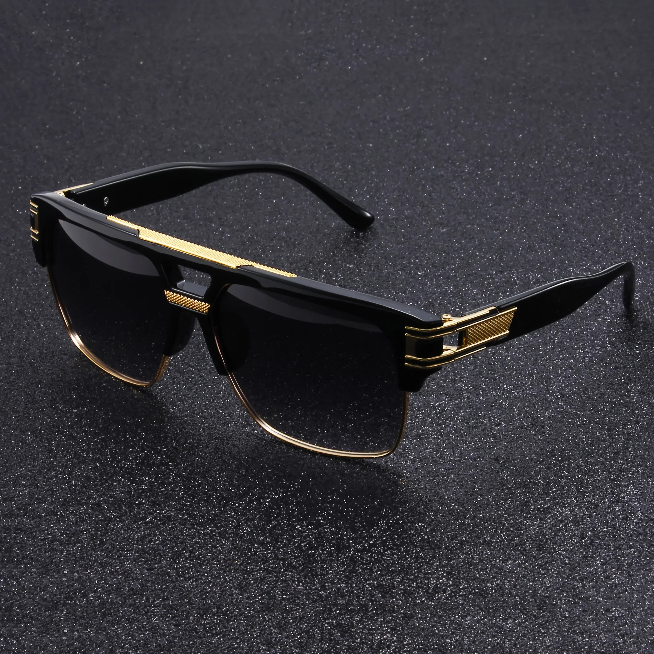 Black Gold Double Beam Square Sunglasses, Light Luxury Men's Business Driving Glasses