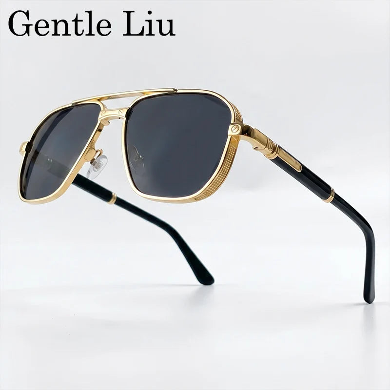 Square Punk Metal Frame Sunglasses Men 2026 Luxury Designer Vintage Steampunk Double Bridge Hip Hop Sun Glasses Outdoor Shades