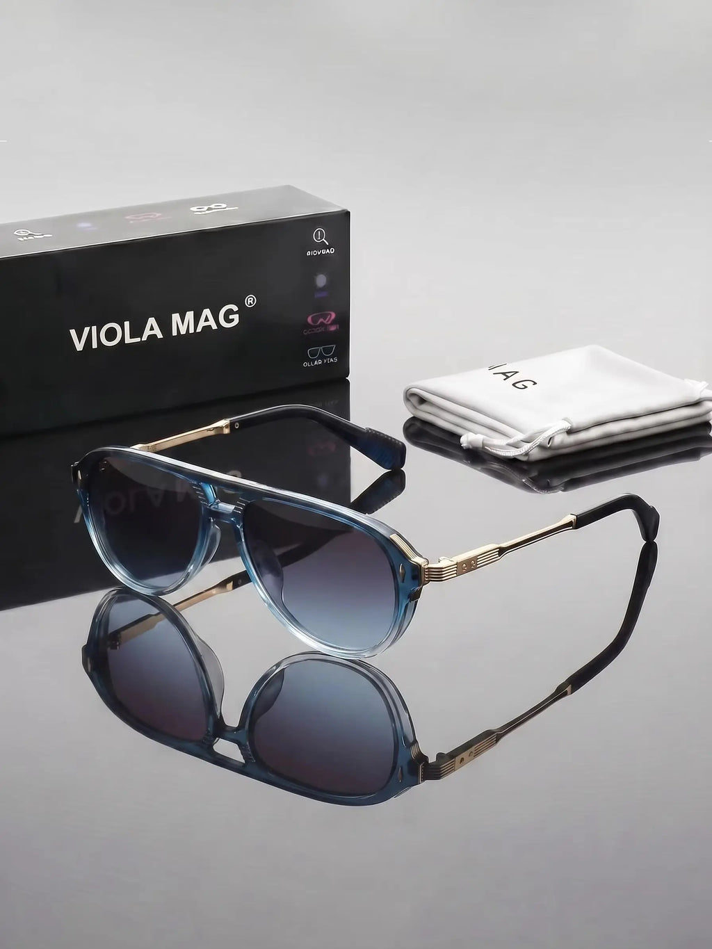VIOLA MAG Retro Double Beam Sunglasses, Metal Leg Men's Daily Vacation Decoration Glasses, with Glasses Bag
