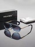 VIOLA MAG Retro Double Beam Sunglasses, Metal Leg Men's Daily Vacation Decoration Glasses, with Glasses Bag