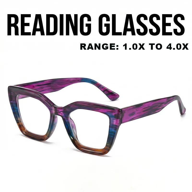 Progressive Purple Gradient Reading Glasses with Metal Hinge Frame Fashionable Prescription Reading Eyeglasses for Adults