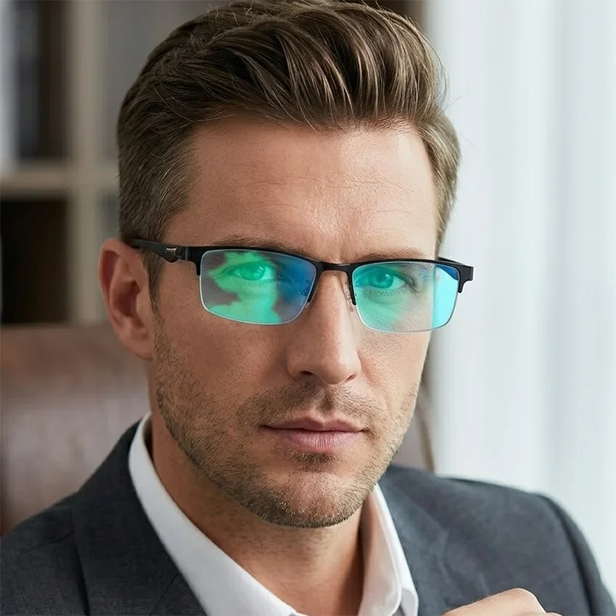 Men Square Reading Glasses Coated Green Glass Ultralight Frames Flexible Temples Luxury Designer Brand Eyewear Gifts Half Frame