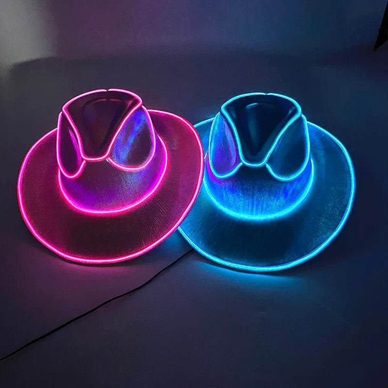 Bachelorette Party Glowing Supplies Luminous Bride Cowgirl Hat LED Pearlescent Cowboy Cap Fashion Neon Light Hat For Party