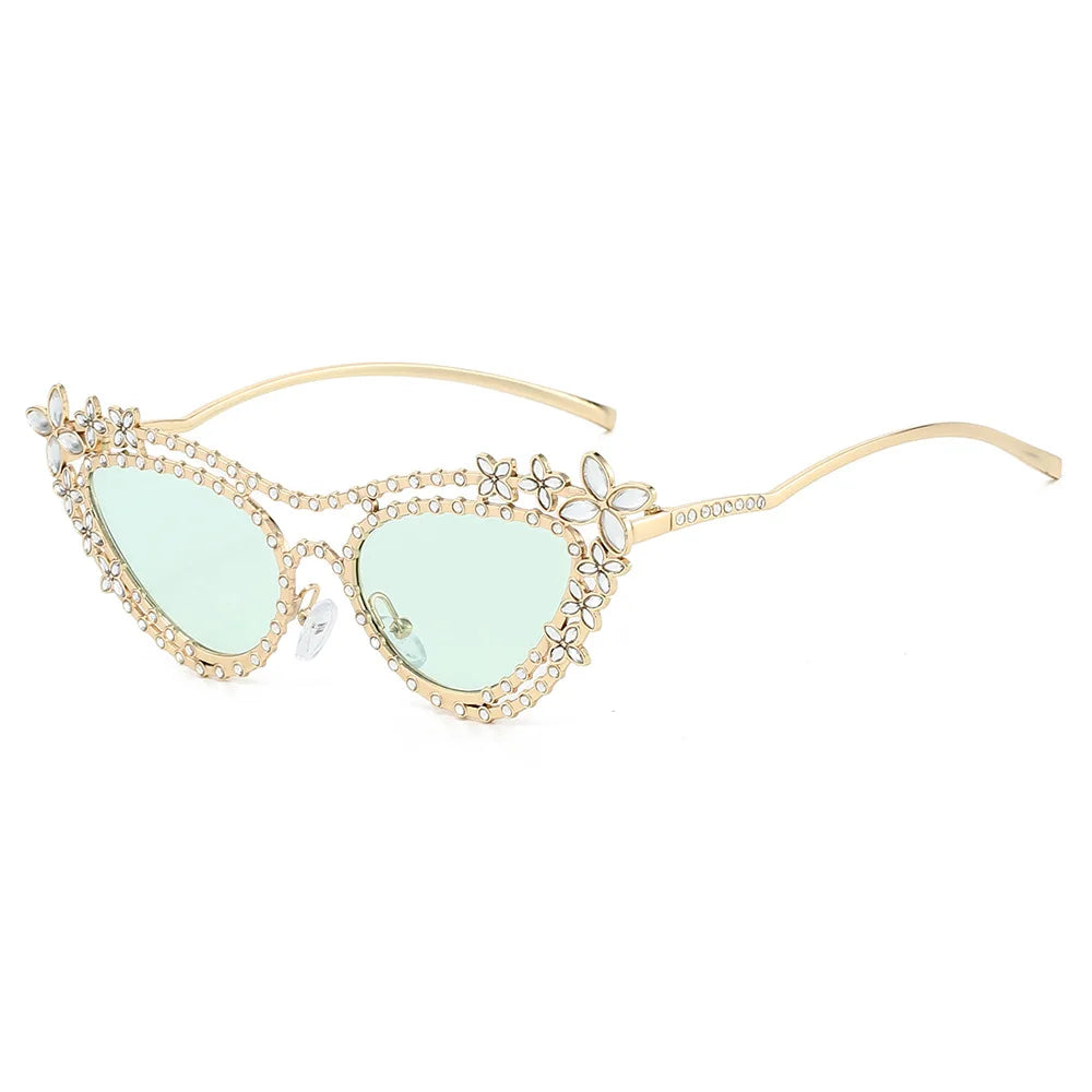 Ins New Luxury Double Beam Cat Eye Women Sunglasses Y2K Personality Flower Diamond Design Trend Men Casual Gafas De Sol UV400