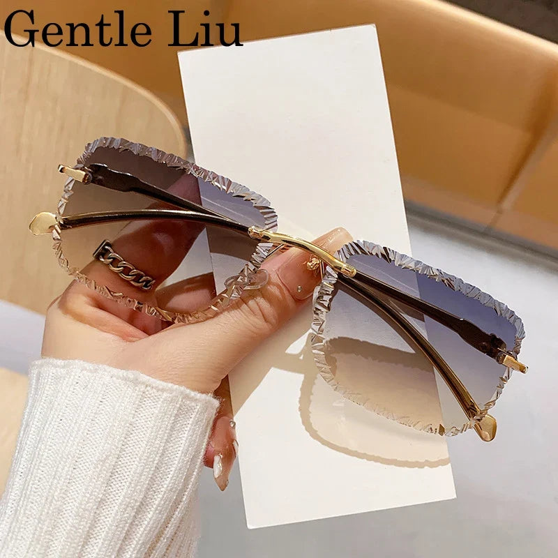 Fashion Square Rimless Punk Sunglasses Men 2025 Luxury Brand Cut Edge Frameless Sun Glasses For Male Leopard Head Eyewear Shades
