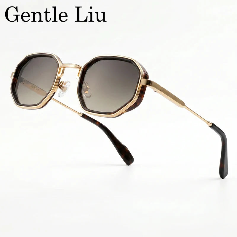 Steampunk Square Polygon Sunglasses Men 2026 Luxury Designer Vintage Geometric Metal Frame Gradient Shades Photochromic Eyewear