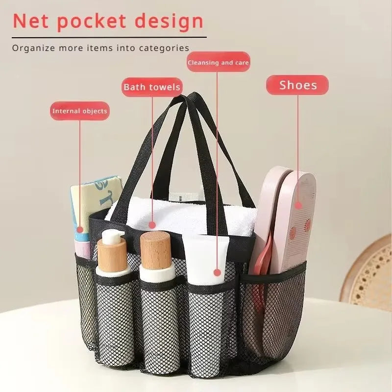 Mesh Portable Storage Bag Hanging Shower Toiletry Bag Bathroom Accessories Capacity for Beach,Swimming,Gym, Travel Essentials