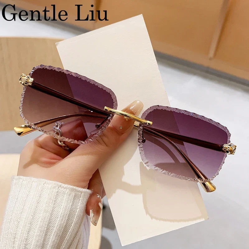 Retro Square Rimless Sunglasses Men 2026 Luxury Brand Framless Punk Rectangle Sun Glasses for Male Cut Edge Eyewear UV400 Shades
