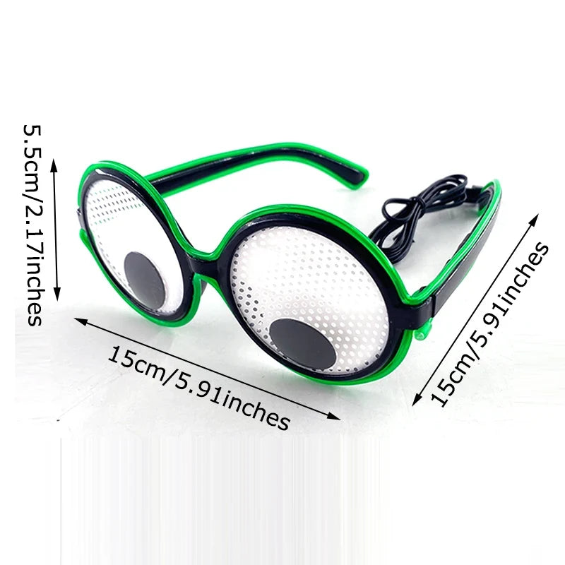 LED Lovely Eyeball Movable Glasses Neon Music Rave Fluorescent Party CHRISTMA DECOR Light Round Frame Funny Cartoon Glasses