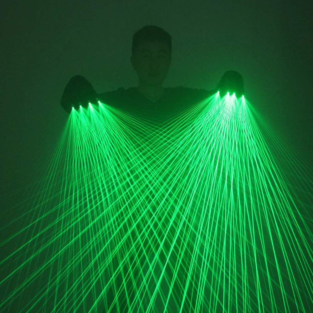 2 in 1 Multi-Line Green Laser Gloves LED Lazer Mitten Ray Gloves Rave LED Flash Finger Palm Light Dress Up LED Robot Suit