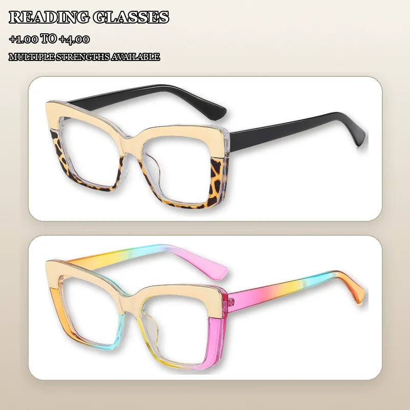 6 Pack Floral Leopard Cat Eye Reading Glasses for Women, Multi Pattern Fashion Reading Glasses Bulk Set, Multiple Diopters +1