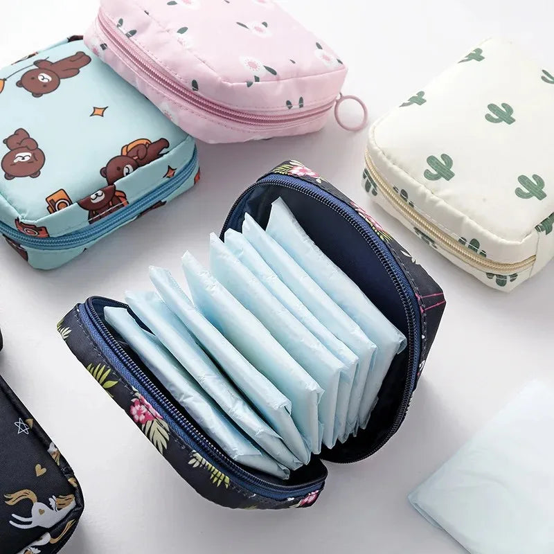 Zero Wallet Sanitary Napkin Storage Bag Portable Mini Simple Cartoon Cute Large Capacity Sanitary Cotton Portable Storage Bag