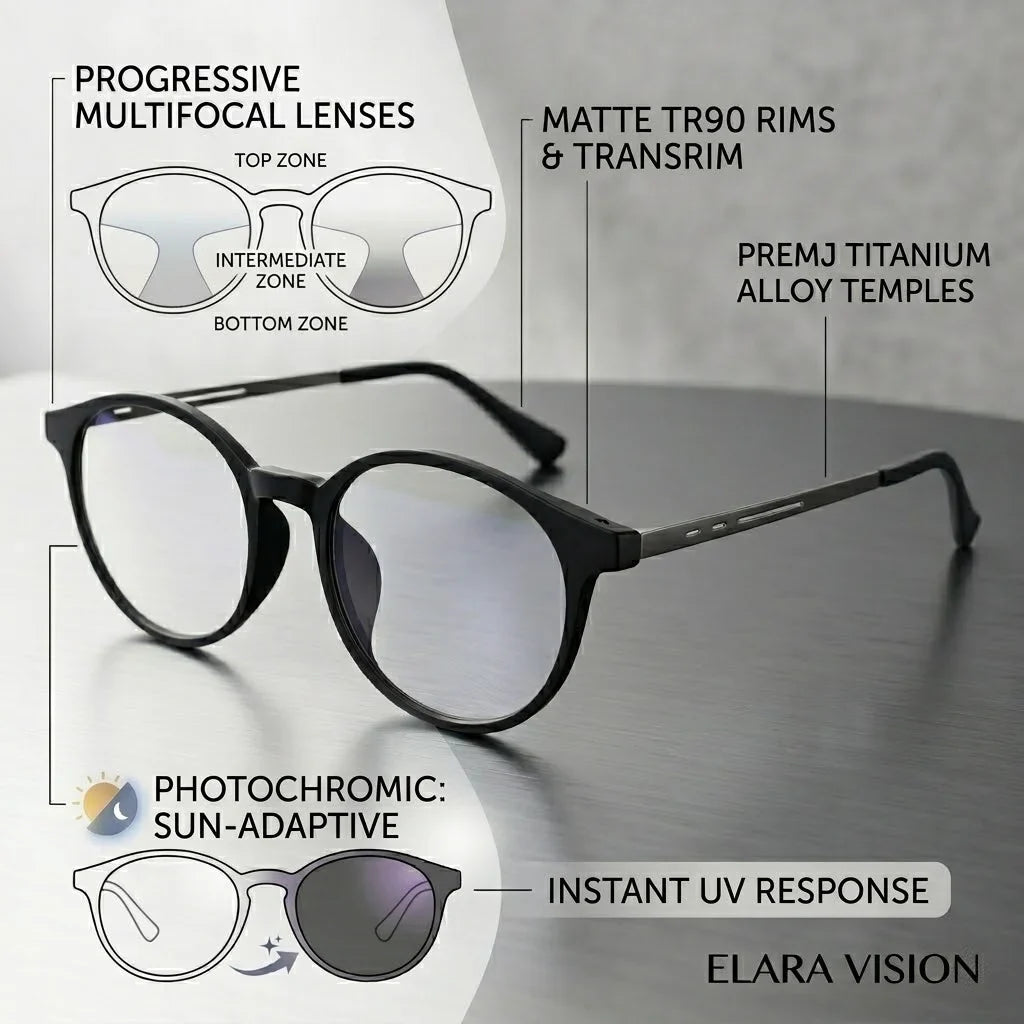 Men Women Progressive Multifocal Reading Glasses Round Design Titanium Alloy Luxury Brand Designer Clear Lens Comfortable Wear