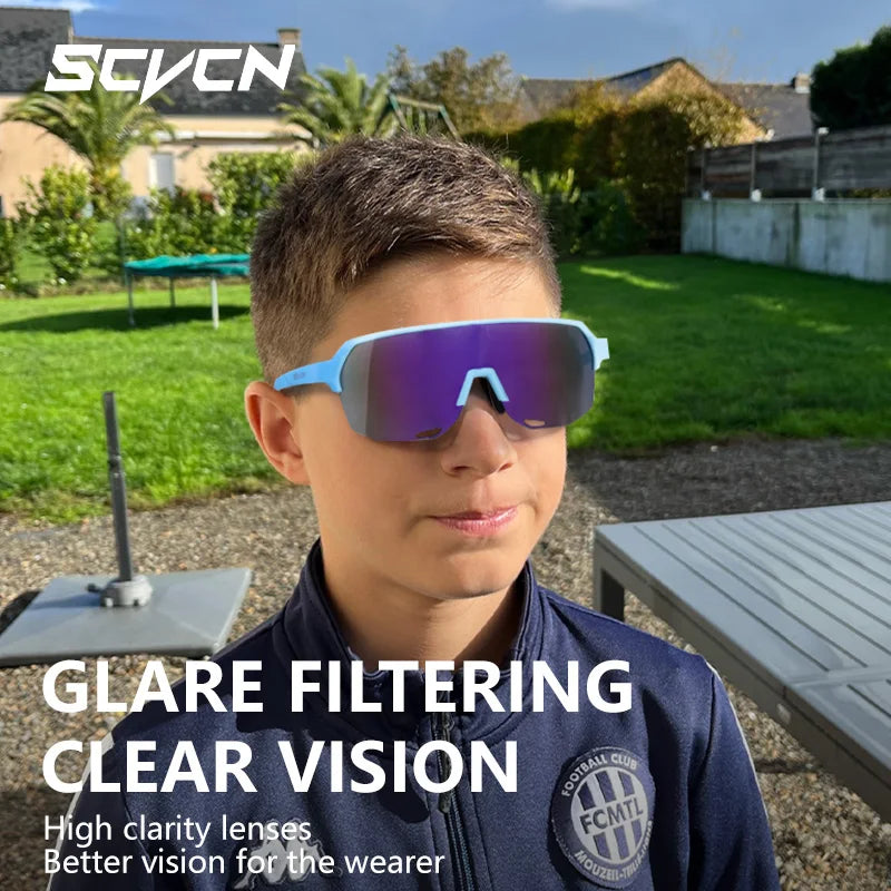 SCVCN Children Cycling Sunglasses Outdoor Road MTB Bike Eyewear Teenager Girls Boy Hiking Running Glasses Sports UV400 Goggles
