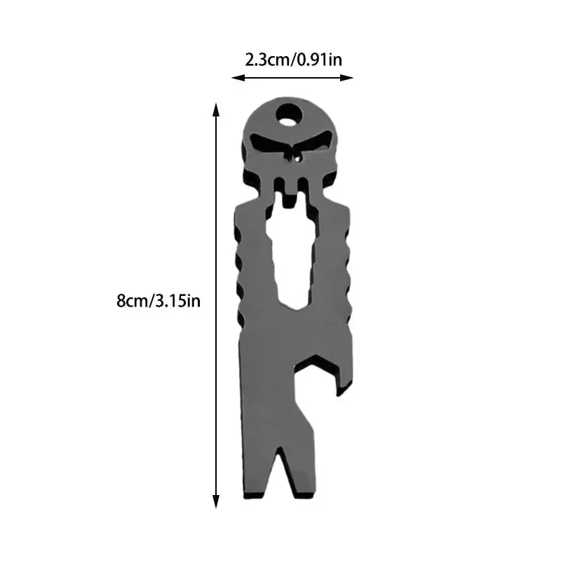 Stainless Steel Tactical EDC Multi-function Skull Keychain Tool Pocket Carry On Outdoor Crowbar Screwdriver