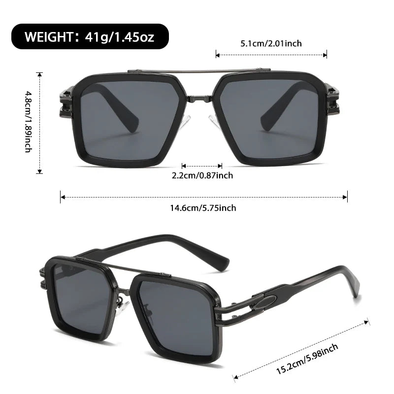 VIOLA MAG Retro Square Double Bridge Fashion Glasses, Unisex, Stylish Large Frame Suitable for Driving, Outdoor and Daily Wear