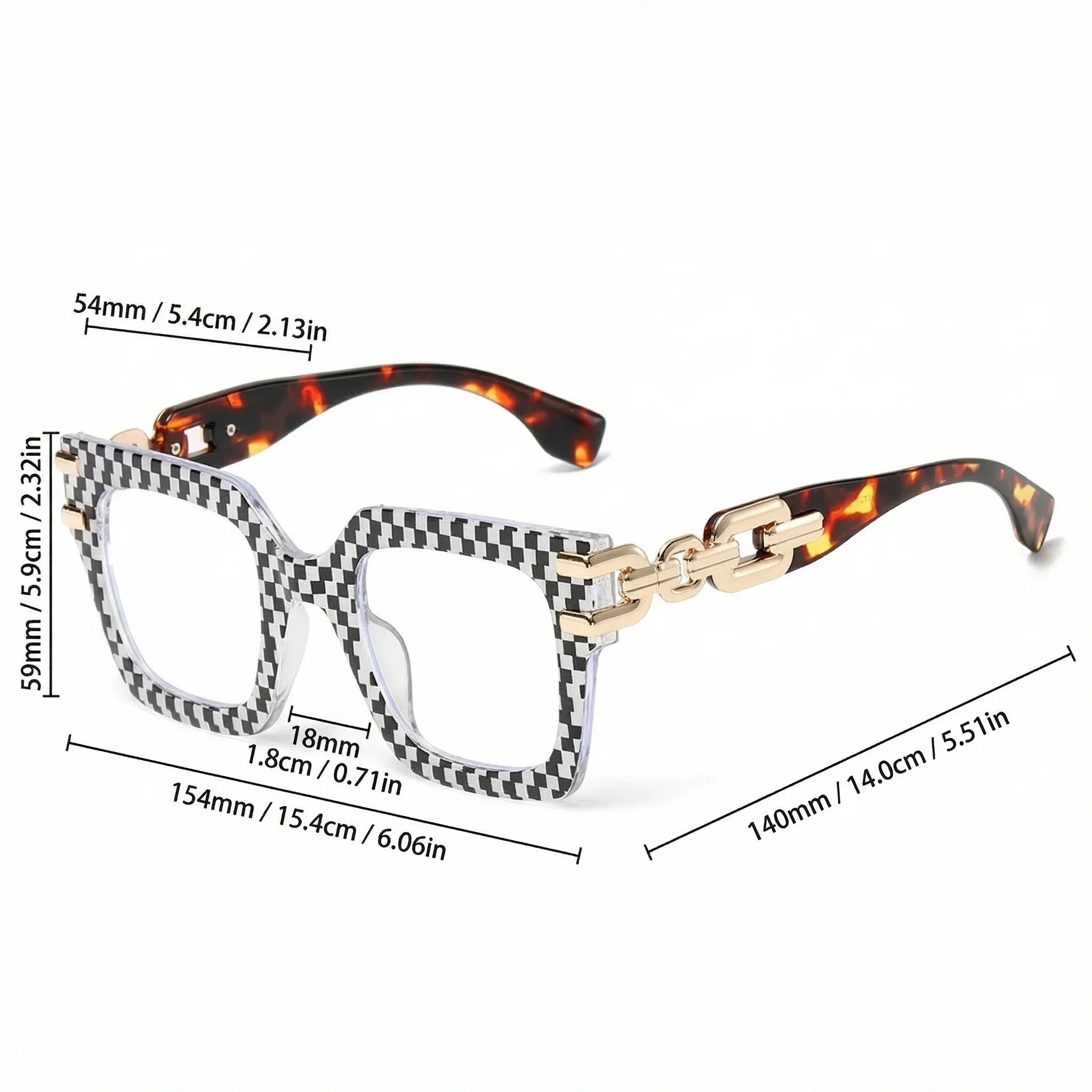 VIOLA MAG Large Frame Square Reading Glasses Chain Decoration, Anti Blue Light Commuting Street Photography Daily, With Box and