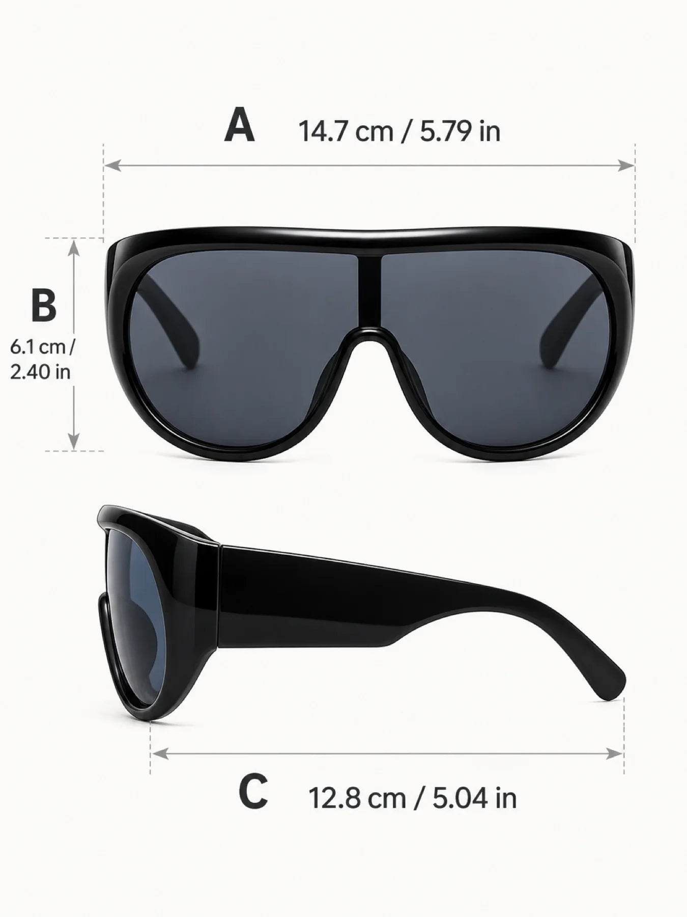 Y2K Wide Rim Shield Sunglasses, Unisex Oversized Wraparound Frame Solid Lens Street Style Eyewear