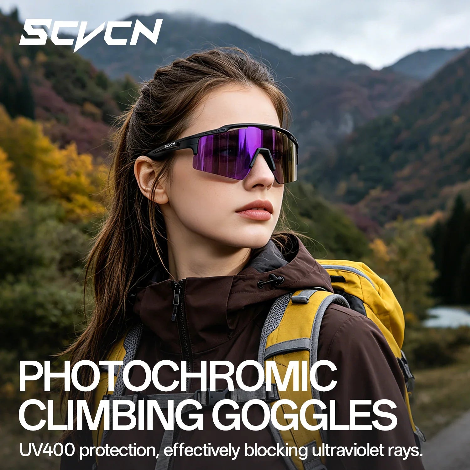 SCVCN UV400 Photochromic Outdoor Sports MTB Goggles Men Women Hiking Bike Riding Running Climbing Hydrophobic Eyewear Sunglasses