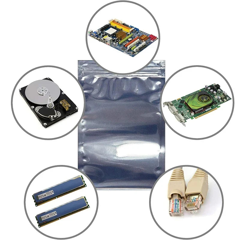 100pcs Anti Static Shielding Zip Lock Bag Resealable ESD Anti-static Instrument Chip Electronic Accessories Battery USB Pouches