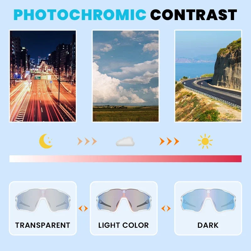 BUCKLOS Photochromic Cycling Glasses Professional Outdoor Sports Sunglasses UV400 Men Women Cycling Goggles Road Bike Eyewear