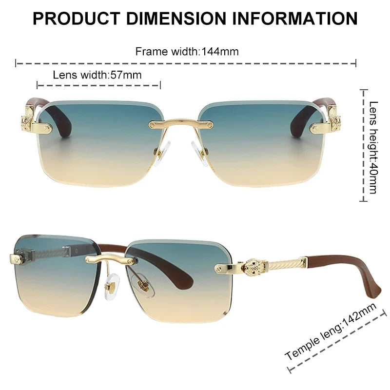 Vintage Rimless Photochromic Sunglasses Men 2026 Luxury Designer Square Frameless Leopard Head Sun Glasses Driving Eyewear Shade