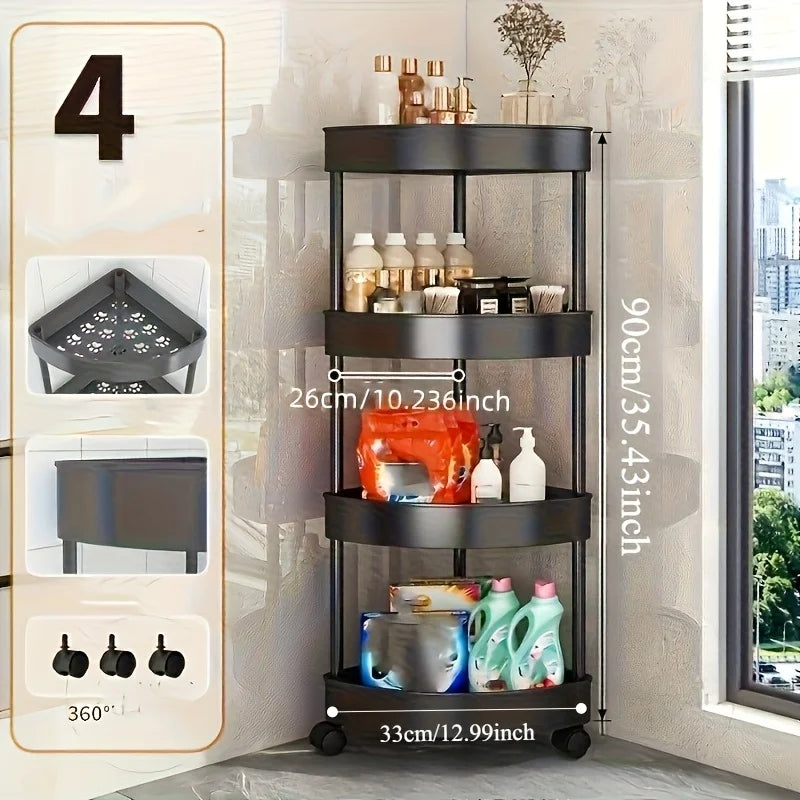 Modern 4 Tier Folding Corner Shelf Assembly Required Multifunction Storage Rack for Bathroom Kitchen Cosmetic Bath Product