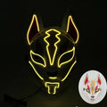 LED Fox Mask Neon Light Up Japanese Kitsune Mask for Halloween Cosplay Party Rave Festival Costume Glowing EL Wire Masque