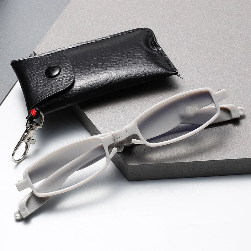 Anti blue light reading glasses, foldable and portable with leather cover, high-definition resin reading glasses