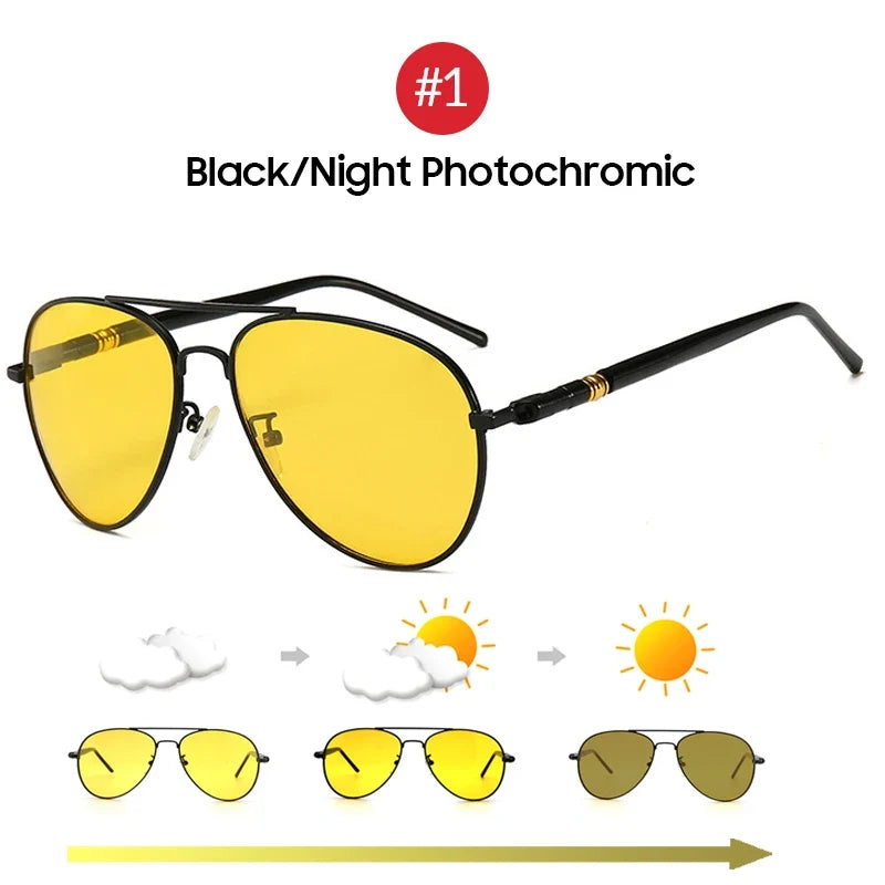 VIVIBEE Color Change Sunglasses Men Pilot Driving Photochromic Yellow Polarized Women Sun Glasses Aviation Day and Night Vision