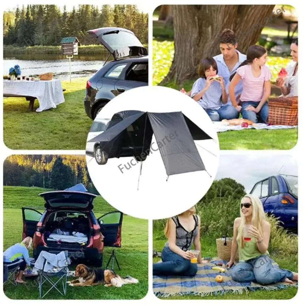 Outdoor Car Camping Tent Portable SUV Rear Trunk Tent 3-Sided Extended Tailgate Shade Shelter Vehicle Rear Waterproof Shelter