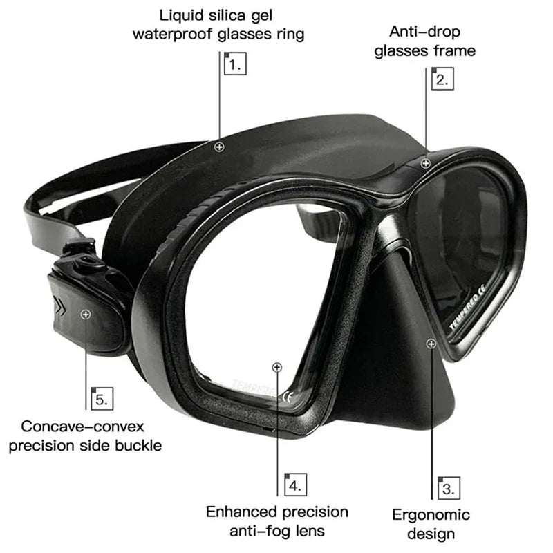 Professional Wet Low Volume Freediving Mask, Tempered Glass Dive Mask, J-Type Diving Mask, Snorkel Set, Buceo, 수영, 스노클링, 마스크