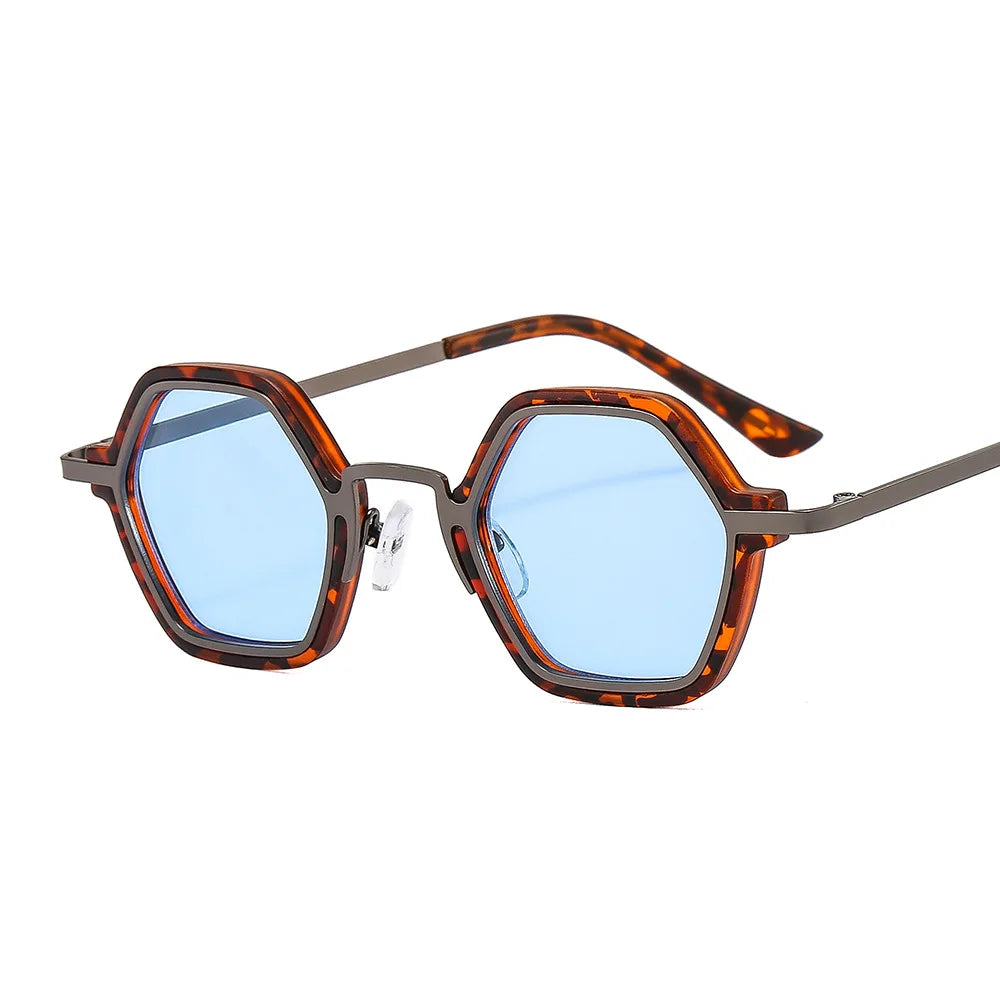 Retro Polygon Square Sunglasses Women Fashion Clear Ocean Lens Eyewear Men Trending Punk Hexagon Sun Glasses Shades UV400 Oculus