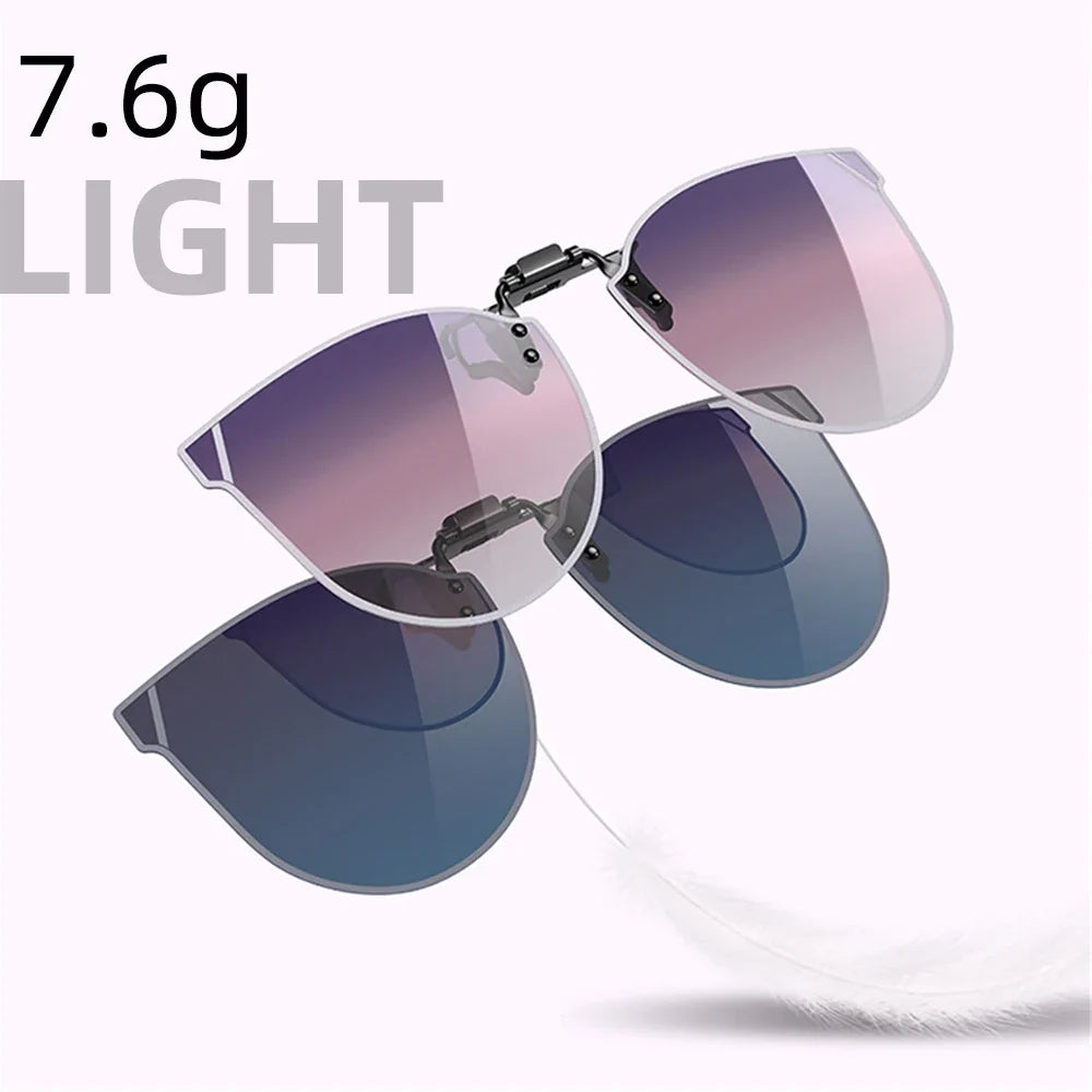 VIVIBEE Gradient Women's Cat Eye Flip Up Clip On Sunglasses Women Driving Polarized Oversized Sun Glasses Purple Eyeglasses